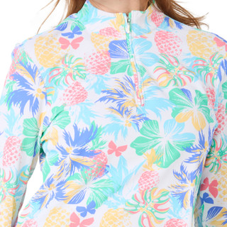 Thumbnail 2: Coral Bay Golf Women's Long Sleeve Pineapple Palms 1/4 Zip Polo 