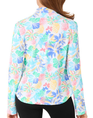 Thumbnail 3: Coral Bay Golf Women's Long Sleeve Pineapple Palms 1/4 Zip Polo 