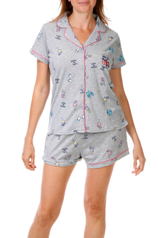 Thumbnail 1: Life is Good Women's 2 Pc Button Down Print Pajama Shorts Set 