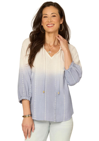 Thumbnail 1: Democracy Womens 3Q Blouson Sleeve Ombre Top 