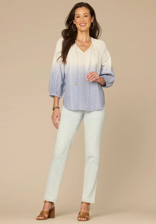 Thumbnail 4: Democracy Womens 3Q Blouson Sleeve Ombre Top 