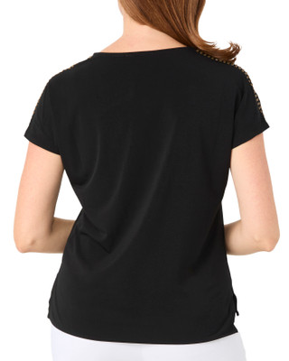 Thumbnail 2: CARMEN MARC VALVO Women's Studded Shoulder V-Neck Top 
