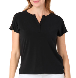 Thumbnail 1: CARMEN MARC VALVO Women's Studded Shoulder V-Neck Top 