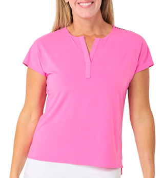 Thumbnail 1: CARMEN MARC VALVO Women's Studded Shoulder V-Neck Top 