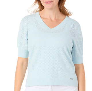 Thumbnail 1: Tahari Women's Pointelle V-Neck Sweater Top 