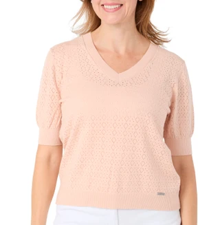Thumbnail 1: Tahari Women's Pointelle V-Neck Sweater Top 