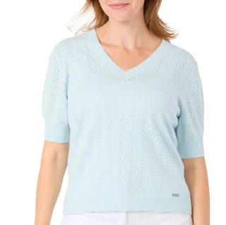 Thumbnail 1: Tahari Women's Pointelle V-Neck Sweater Top 