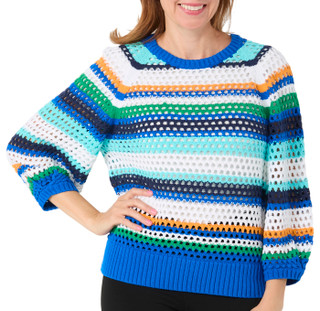 Thumbnail 1: TRIBAL Women's Striped Open Weave Sweater 