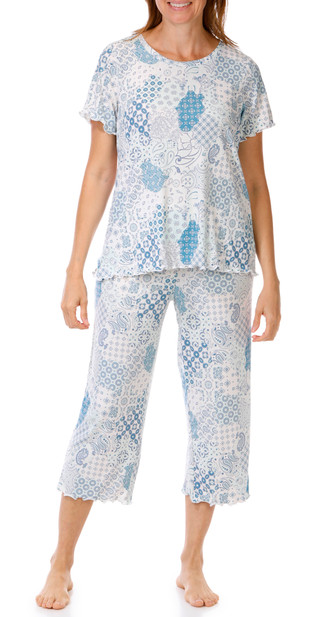 Thumbnail 1: IZOD Women's 2 Pc Ribbed Print Pajama Capris Set 