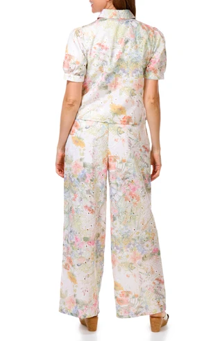 Thumbnail 3: NVLT Women's Short Sleeve Embroidered Floral Button Down Top 