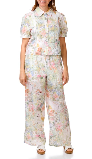Thumbnail 5: NVLT Women's Short Sleeve Embroidered Floral Button Down Top 