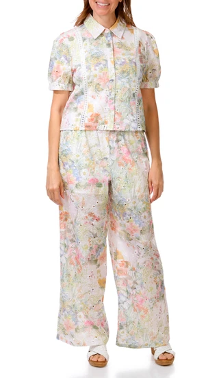 Thumbnail 4: NVLT Women's Short Sleeve Embroidered Floral Button Down Top 