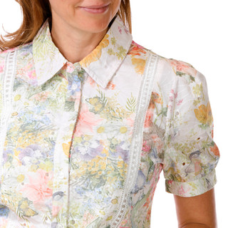 Thumbnail 3: NVLT Women's Short Sleeve Embroidered Floral Button Down Top 
