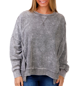 Thumbnail 1: Blu Pepper Junior's Long Sleeve Charcoal Wash Fleece Sweatshirt 