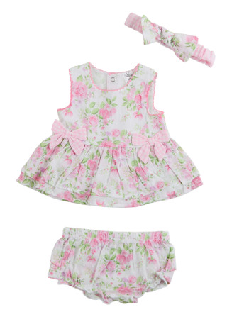 Thumbnail 1: Baby Essentials Baby Girls 3 Pc Dress and Bloomer Set 