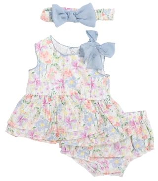 Thumbnail 1: Baby Essentials Baby Girls 3 Pc Dress and Bloomer Set 