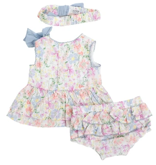 Thumbnail 2: Baby Essentials Baby Girls 3 Pc Dress and Bloomer Set 