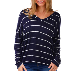 Thumbnail 1: Blu Pepper Junior's Long Sleeve V Neck Stripe Top 