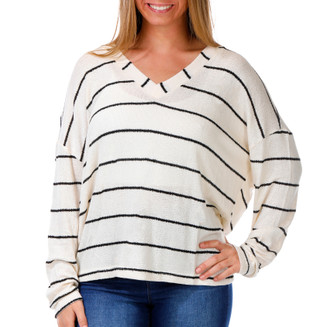 Thumbnail 1: Blu Pepper Junior's Long Sleeve V Neck Stripe Top 