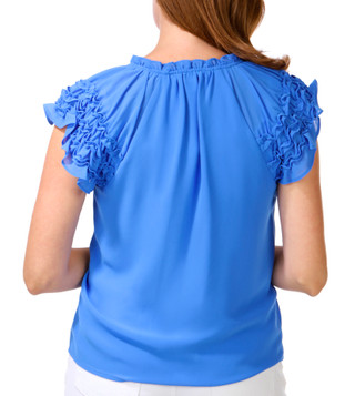 Thumbnail 2: CE CE BY CYNTHIA STEFFE Petite Short Ruffle Sleeve Split Neck Top 