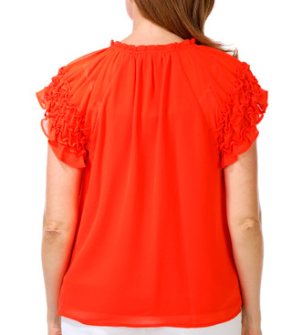 Thumbnail 2: CE CE BY CYNTHIA STEFFE Petite Short Ruffle Sleeve Split Neck Top 