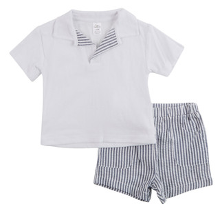 Thumbnail 1: Baby Essentials Baby Boys 2 Pc Collared Shirt and Shorts Set 