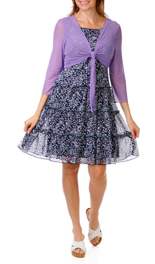 Thumbnail 1: Connected Apparel Women's 2 Pc Sleeveless Knee-High Dress w/ Cardigan 