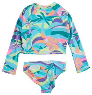 Thumbnail 3: Breaking Waves 2‑Piece Big Girls Palm Print Rashguard Swimsuit Set 