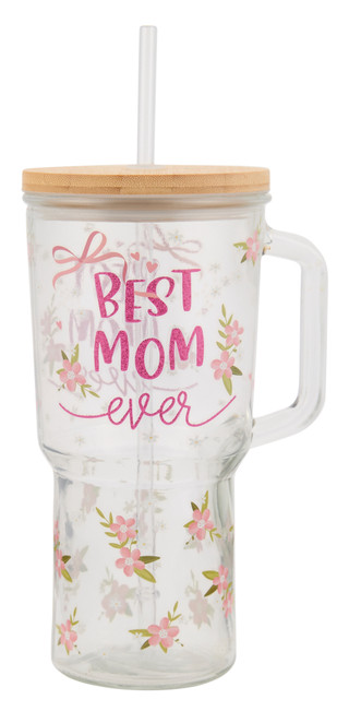 Thumbnail 1: Home Essentials 34 oz Glass Mom Travel Mug with Straw 