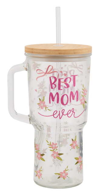Thumbnail 2: Home Essentials 34 oz Glass Mom Travel Mug with Straw 