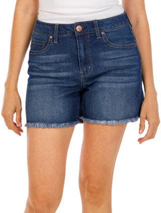 Thumbnail 1: 1822 Denim Women’s High Rise Loose Denim Fray Hem Shorts 