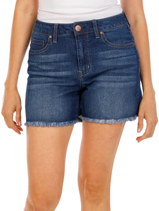 Thumbnail 1: 1822 Denim Women’s High Rise Loose Denim Fray Hem Shorts 
