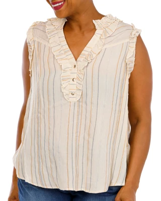 Thumbnail 1: Democracy Plus Sleeveless Ruched Ruffle Top 