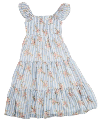Thumbnail 4: Rare Editions Girls Floral Stripe Tiered Maxi Dress 