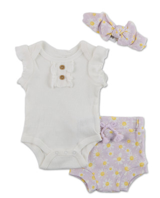 Thumbnail 1: Catherine Malandrino Baby Girls 3 Pc Ribbed Shorts & Headband Set 