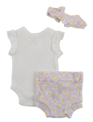 Thumbnail 2: Catherine Malandrino Baby Girls 3 Pc Ribbed Shorts & Headband Set 