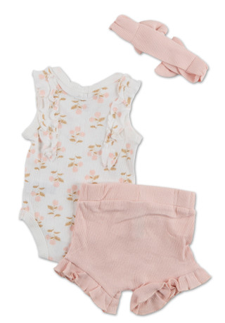 Thumbnail 2: Catherine Malandrino Baby Girls 3Pc Ribbed Shorts & Headband Set 