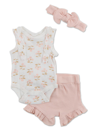 Thumbnail 1: Catherine Malandrino Baby Girls 3Pc Ribbed Shorts & Headband Set 