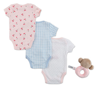 Thumbnail 2: DREAMGRO Baby Girls 3 Pk Bodysuits & Rattle 