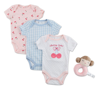 Thumbnail 1: DREAMGRO Baby Girls 3 Pk Bodysuits & Rattle 