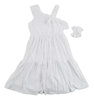 Thumbnail 2: Tahari Girls Tiered Eyelet Dress w/Matching Hair Clip 