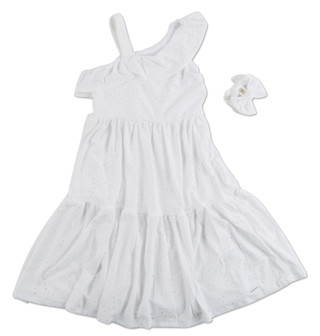 Thumbnail 2: Tahari Girls Tiered Eyelet Dress w/Matching Hair Clip 