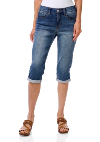 Thumbnail 1: Angels Women's Stretch Sculpt 17 Roll Cuff Capris 