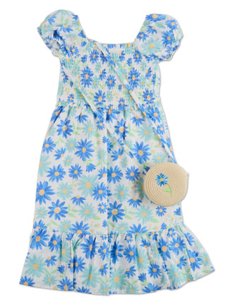 Thumbnail 1: Derek Heart Girls Flower Print Dress w/Matching Handbag Accessory 
