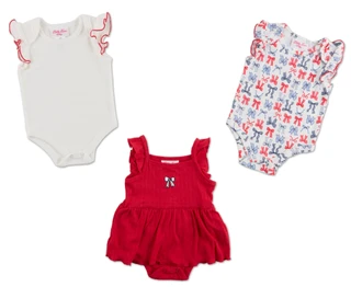 Thumbnail 1: Little Lass Baby Girls 3 Pk Americana Ruffle & Bow Bodysuits 
