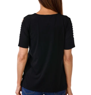 Thumbnail 2: CARMEN MARC VALVO Women's Lattice Sleeve Top 