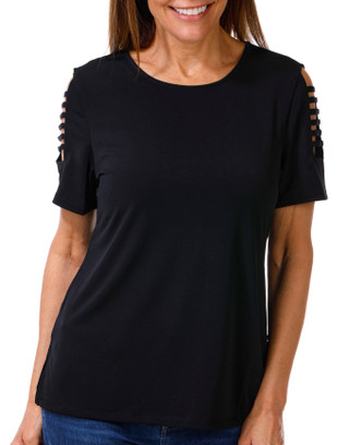 Thumbnail 1: CARMEN MARC VALVO Women's Lattice Sleeve Top 