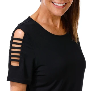 Thumbnail 3: CARMEN MARC VALVO Women's Lattice Sleeve Top 