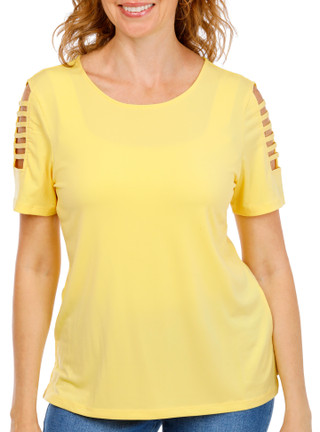 Thumbnail 1: CARMEN MARC VALVO Women's Lattice Sleeve Top 