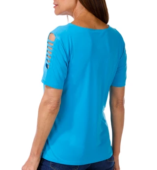 Thumbnail 3: CARMEN MARC VALVO Women's Lattice Sleeve Top 